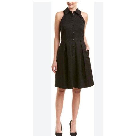 Adrianna Papell Dress 8 Black Crew Neck Shirt Open Back A Line Dress NWT NEW - Picture 6 of 16